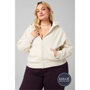 NEW Fabletics Women's 2X Bone Heather Cozy Fleece Full Zip Hooded Jacket